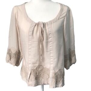 Love Stitch Boho Crochet Embroidery Peasant Top in Ivory White Size Medium